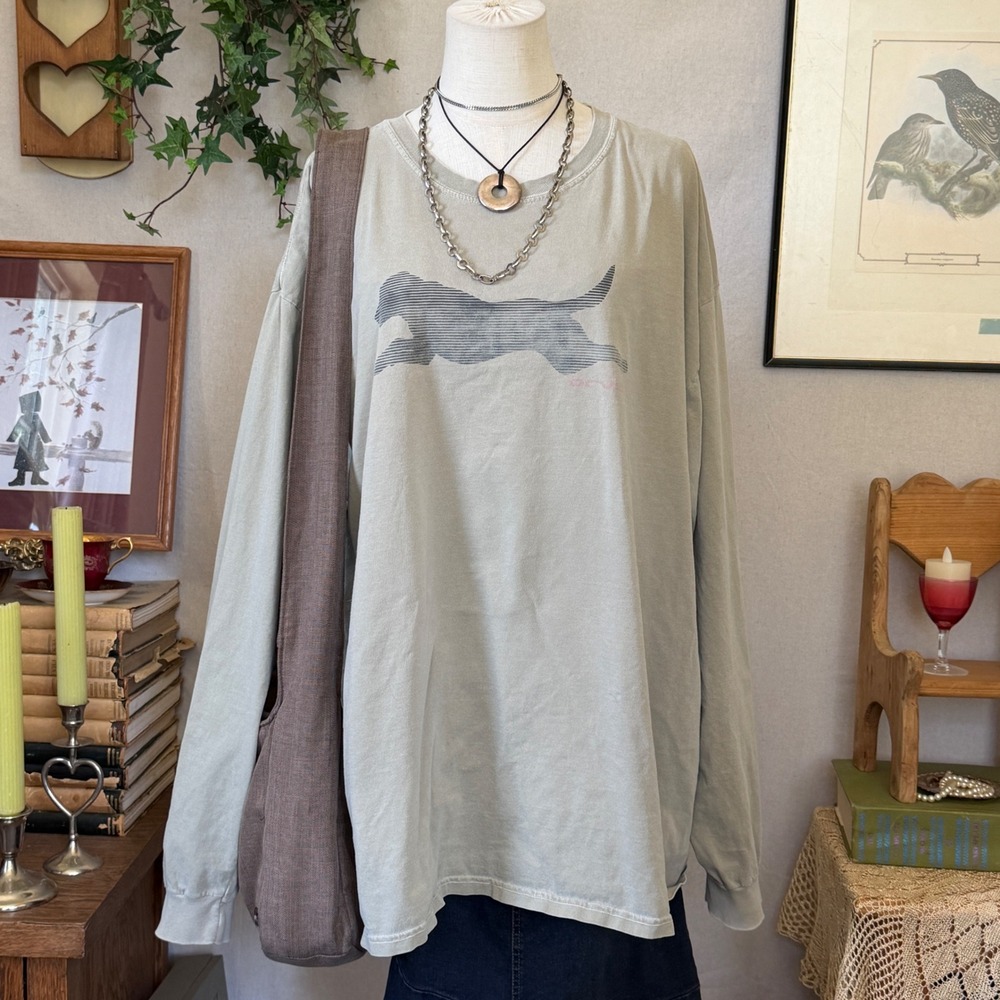 Sage Green Graphic Cotton T-shirt Oversized Granola Boho XXL Dog Graphic Baggy